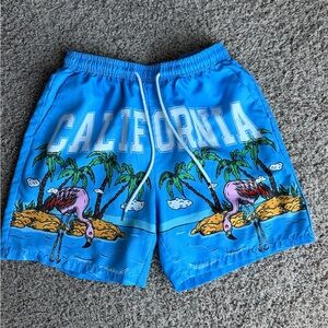 ROMWE Blue Flamingo Swim Trunks